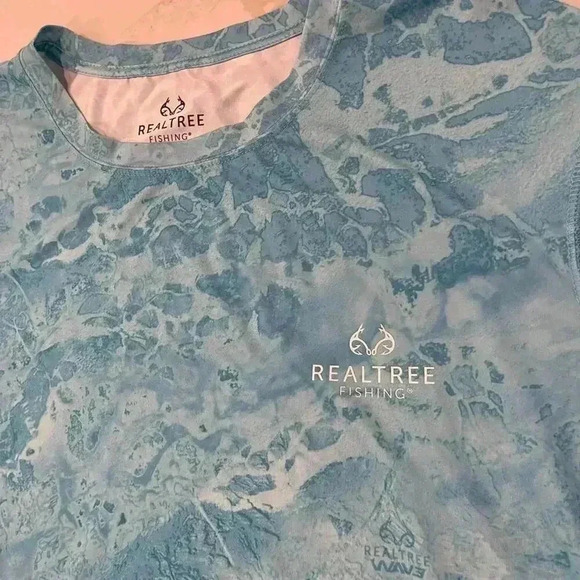 REALTREE FISHING Light Blue Marbled Wave Long Sleeve Performance Vented Mens 2XL - Picture 2 of 4